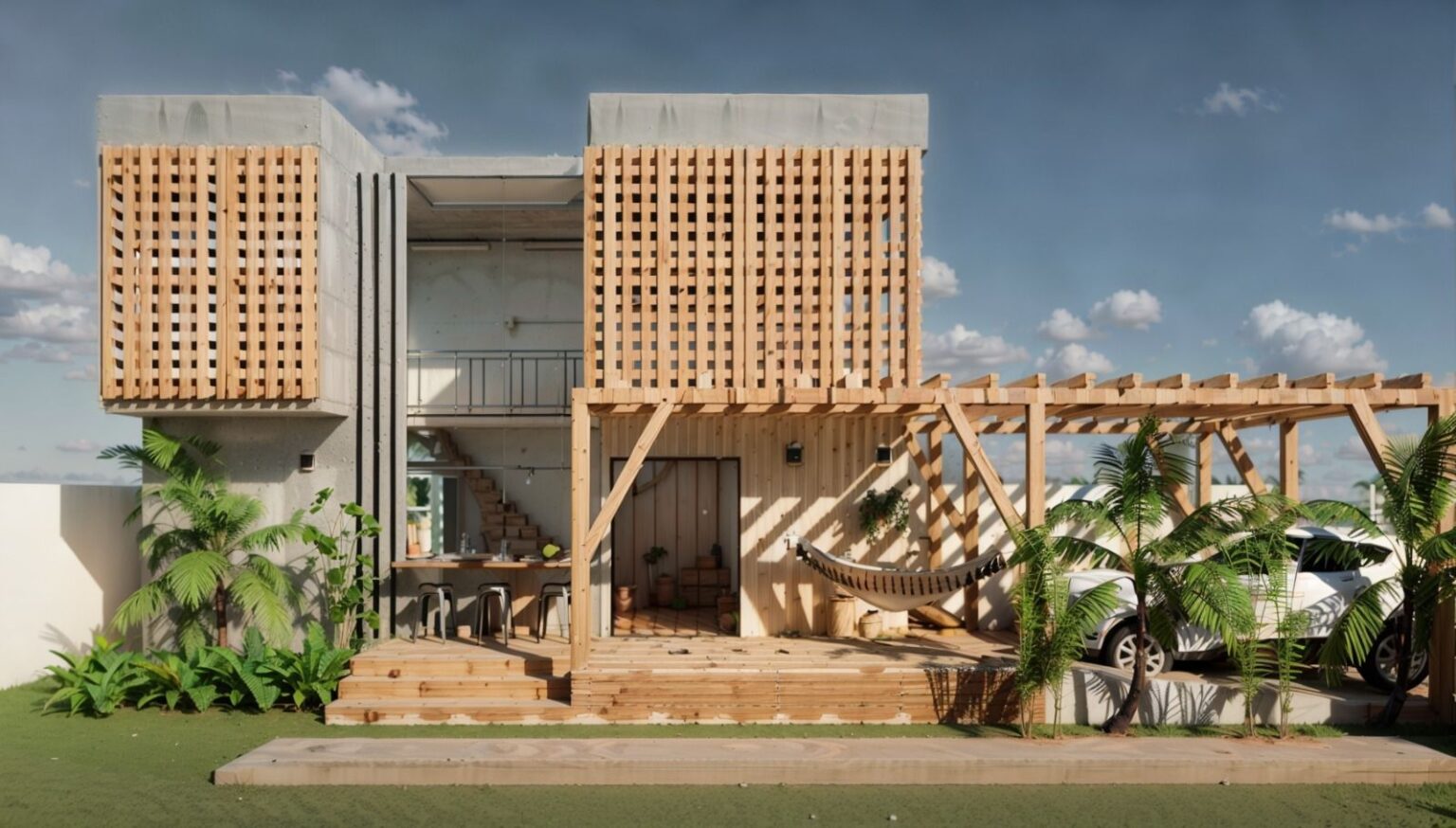 projeto de tiny house com muxarabi na janela